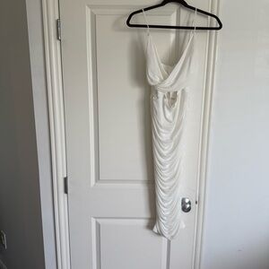 REVOLVE White Asymmetrical Ruched Gown